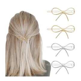 Gold and Silver Bow Hair Clips Set – 4-Pack of Metallic Hair Accessories for Elegant Hairstyles
