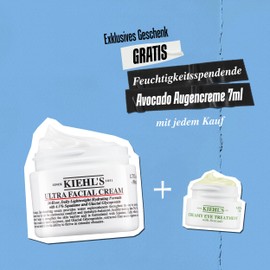 KIEHL'S Ultra Facial Cream, 50 ml + Free Creamy Eye Treatment with Avocado 7 ml, Nourishing, Lightweight Face Cream with Squalane and Glycoprotein for a Vital Complexion, 72 Hours Moisturising