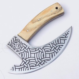 EdgeLandKnives® Pizza Cutter Axe 8 inch Ulu Knife, Rocking Knife Mincing Meat Vegetable Cleaver Kitchen Knife, Rosewood Handle & Heavy Duty Viking Axe Head with Sheath, Viking Butcher Cleaver Knife