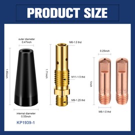 Therwen 48 Pcs Flux Core Gasless Nozzle Tips Kits KP1939-1 Flux Core Welder Mig Welder Contact Tips Gasless Nozzle Gas Diffusers for Mig Gun(48 Pcs,0.030"(0.8mm) kit, 0.035"(0.9mm) kit)