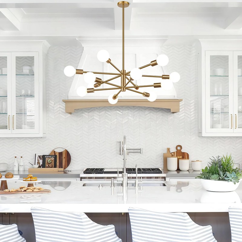 Sputnik Chandeliers Dining Room Light Fixture (12-Light, 33-Inch), Modern Brass