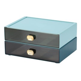 OSteed Spacious Desktop Storage Box, 2 Large Storage Drawers, Stackable Office Desk Drawer Organizer and Accessories, Printer Paper Organizer, Blue & Cyan Plastic Drawers for Workspace & Home