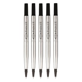 Parker Rollerball Pen Original Quink Ink Refills - 0.5mm Fine Point - Black Ink – Pack of 5