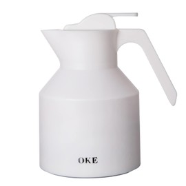 OKE 34oz Thermal Carafe with Glass Liner - Double-Walled Vacuum Insulated Coffee Pot, 24-Hour Hot/Cold Retention Beverage Dispenser with Ergonomic Handle for Coffee, Tea, Water (White)