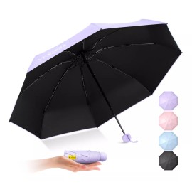 Viess Paraguas Sombrilla Mini De Bolsillo Con Funda, Plegable Anti-uv + Bolsa, Ligera Y Compacta Apta Para Sol Y Lluvia, Ideal Para Mujeres, Hombres, Plegable Con 8 Varillas, Violeta