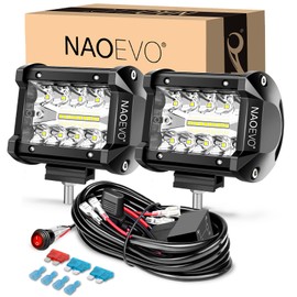 NAOEVO 4 Inch LED Pod Lights, Spot Flood LED Fog/Driving/Off Road Lights with 2 Leads Wiring Harness, Cube Pods for Truck Boat ATV UTV, 2 Pcs (White)