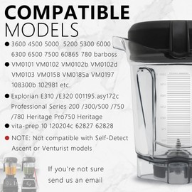 For Blender Pitcher,64oz Low-Profile for replacement pitcher fit for 5000 5200 6300 7500 VM0158a VM0197,for container G/Classic C/Commercial/Explorian series etc.