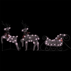 vidaXL Reindeer & Sleigh Christmas Decoration with 60 Golden LEDs – Weather-Resistant Mesh Metal Frame – Festive Indoor/Outdoor Decor