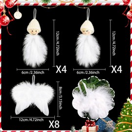 Pack of 16 Angel Wings Christmas Tree, Angel Wings Decoration, Christmas Tree Decoration, White, Christmas Angel Wings Pendant, Feathers Decoration Wings Ornament for Christmas Party Decoration, DIY