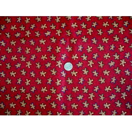 GENERAL FIBERS CO. GINGERBREAD MEN ON RED FABRIC SOLD BY THE HALF YARD