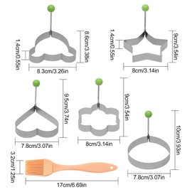 Fried Egg Mould Set, 5 Different Fried Egg Moulds for the Pan with Oil Brush, Foldable Egg Rings Stainless Steel for McMuffin, Pancake, Sandwiches, Meatloaf