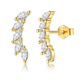 Silver Stud Earrings for Women Girls, Sterling Silver Ear Curve Climber Studs, Hypoallergenic Cubic Zirconia Stud Earrings, Jewellery Gifts for Birthday Valentines