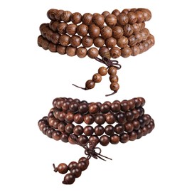 Pack of 2 Wooden Bead Bracelets, Yoga Meditation Bracelet, 108 Rosary Beads Bracelet, Elastic Wooden Bead Bracelet, Prayer Bracelet, Gift for Men and Women