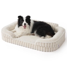 LE SURE Cute Dog Beds for Extra Large Dogs, Orthopedic Waterproof XL Pet Bed with Sides, High Back Non-Slip and Egg-Crate Foam Big Dog Couch Sofa with Washable Removable Cover, Beige