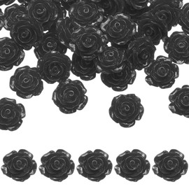 sourcing map 50 Pcs Black Resin Rose Flower Beads, 20mm Flatback Flower Charm Opaque Carve Rose Beads No Hole for DIY Jewelry Making Nails Sunglasses Shoe Hair Clip Home Decor