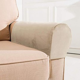 LINGXIYA A Pair Velvet Armrest Covers,Stretch Spandex Armchair Covers for Chairs Couch,Furniture Protector Armchair Slipcovers for Sofa with Twist Pins,Sand
