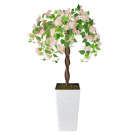 Goldshire Goldshire Artificial Cherry Blossom Tree 4FT, Fake Floral Tree with White Planter, Decorative Topiary Plant, Potted Faux Plant for Home Porch Decor Indoor Outdoor (Pink, 4FT)