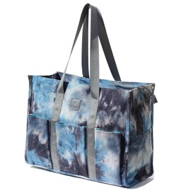 ESVAN Utility Tote Bag with Zip Top Corduroy Shoulder Bag Teacher Bag for Teacher Work Women Travel Beach, Blue Gray, Large, Fashion