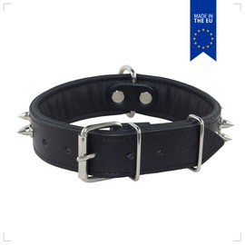 Corspet™ European Handcrafted Dog Collar - Full Grain Nappa Leather Dog Collar - Spiked Studded Dog Collars | Soft REAL Leather Cushion & Ultra Durable Collar for Large Dogs to X Large Dogs | - Black