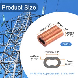 sourcing map Copper Duplex Oval Crimping Sleeve 1/16"(1mm) Cable Ferrule Crimping Loop Sleeve for Wire Rope Cable Fishing Line, Pack of 100