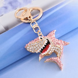 Medifier Sparkling Cute Keychains Rhinestone Charms Shark Key Ring for Girlfriend Women Teen Girls Adults Crystal Pendant Keyring Key Chain for Purse Bag Car Keys Creative Gift Pink