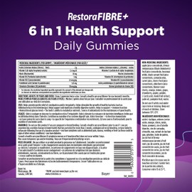 RestoraFIBRE+ 6 in 1 Daily Prebiotic Fibre Supplement Gummies for Adults, Supports Health Benefits, including Regularity, Gentle Constipation Relief & Healthy Immune Function with Naturally Sourced Inulin (115 ea)