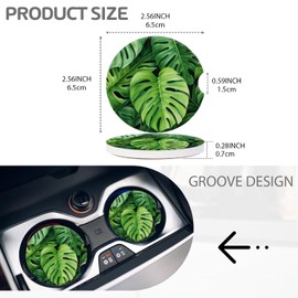 Cup Holder for Car,Tropical Leaf Pattern Ceramic Coasters Non-Slip Cup Holder Insert with Fingertip Grip, Auto Interior Accessories for Women & Men,Pack of 2, 2.56In