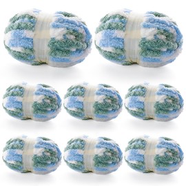 8 Pcs Chunky Yarn for Hand Knitting - Chunky Chenille Yarn for Crocheting - Fluffy Yarn for Crochet - Jumbo Yarn for Hand Knitting 227 yds 61.6 oz of Super Bulky Yarn (Blue-White-Green)