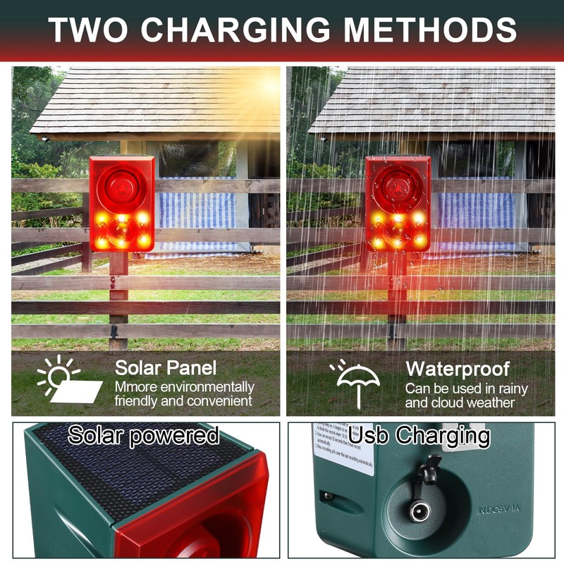 Qualirey 4 Pcs Solar Outdoor Motion Sensor Alarm Animal Deterrent