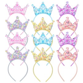 DSLSQD 12 PCS Princess Crowns Headband,Glitter Headbands Crown,Sequin Crown Headband,Princess Tiara,Crowns Hair Accessories for Girls Women Birthday Party Wedding Prom Jewelry Cosplay Gifts