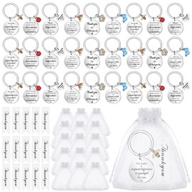 24 Sets Thank You Keychain Gifts, 24 Pcs Thank You Keyring Rainbow Bee Butterfly Star Inspirational Keychain 24 Pcs Thank You Cards 24 Pcs Organza Bags Employee Appreciation Gift for Coworker