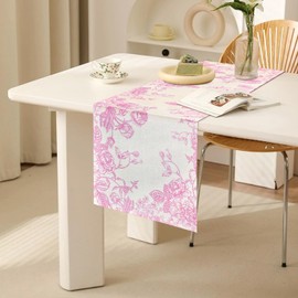 Table Runner Washable Tablecloth Elegant Floral Pattern in Pink and Cream Table Runner Spring Table Runner 33 x 183 cm Seasonal Kitchen Table Decoration Indoor Holiday Party Decor