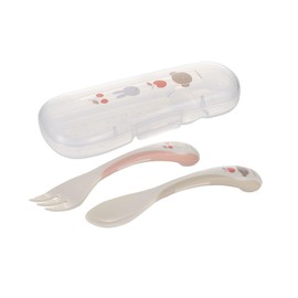 Richell Miffy & Boris Grinding Spoon and Fork (Case Included) Non-Slip, Easy to Use, Easy to Carry in Mouth, Easy to Grip, Go Out, Dishwasher Safe