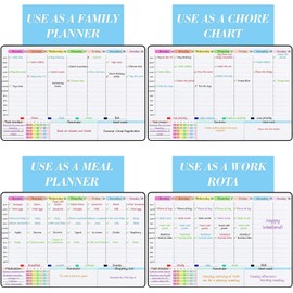 POPRUN Magnetic Calendar Whiteboard for Fridge Family Weekly Planner, A3 Family Schedule Planner with Time Slots, Reusable Dry Erase Board Meal Planner Board Monday to Sunday with 4 Markers and Eraser