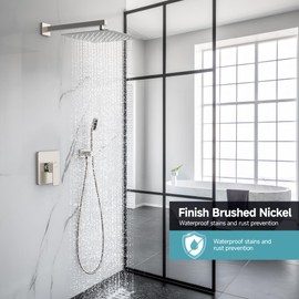 SR SUN RISE Shower Faucet Set & System - 12 Inch Rainfall Shower Head & Handle Set Wall Mounted Brushed Nickel Solid Brass Valve Trim Kit Included