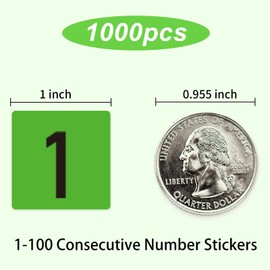 Etiquetas adhesivas de números de 1 pulgada, calcomanías cuadradas de números consecutivos de 1 a 100, calcomanías de vinilo numeradas, resistentes al agua y autoadhesivas, sin residuos, uso para