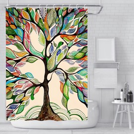 YISUMEI Shower Curtain 90 x 180 cm, Dries Quickly, Washable, Natural Tree of Life Shower Curtains with 12 Hooks for Bathroom, Bath