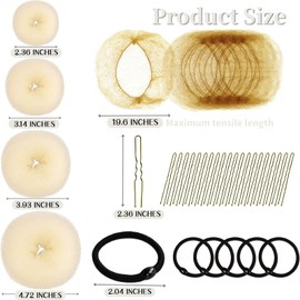 Cayton Hair Bun Net, 49 Pcs Ballet Bun Kits 4 Pcs Ballet Bun 20 Pcs 30cm Hairnets 20 Pcs U-Shaped Hair Clips 5 Pcs Elastic Bands (White)