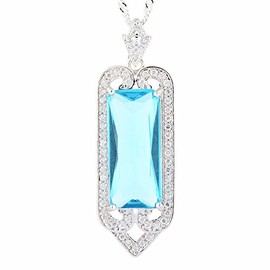 Riva Pendant with 45 cm Chain and Rectangular Cut Gemstone Cubic Zirconia CZ [5 Colours Available] in 18K White Gold Plated, Simple Modern Elegance, Cubic Zirconia Gold, Cubic Zirconia