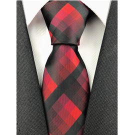 Mens Narrow Dark Red Black Geometry Check Woven Silk Ties Regular Soft Big Boys Skinny Neckties