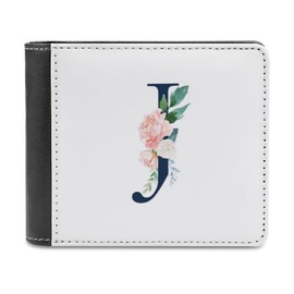 Floral Alphabet Monogrammed Navy Letter J Soft PU Leather Bifold Wallet, Coin Purse Credit Pass Case, Durable Card-Holder Slim Billfold for Men Woman Money Storage