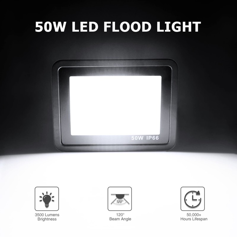 TTiiLoe 50W LED Flood Lights Outdoor, IP66 Waterproof Security Lights
