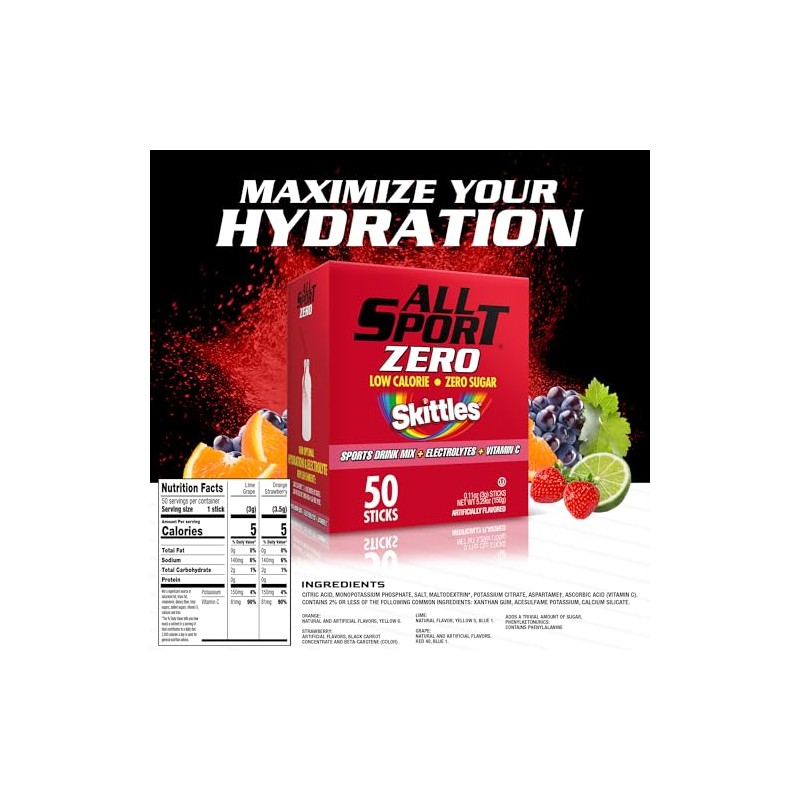 All Sport Skittles Flavor Electrolyte Hydration Sticks - 50 Pack