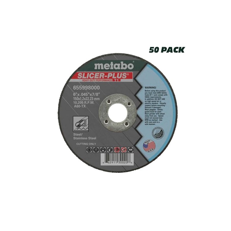 Metabo 655997000 50-Pack | 4-1/2-inch Slicer Plus Cutting Wheel |