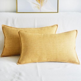 Lutanky Linen Cushion Covers Pack of 2 Elegant Rectangle Throw Pillow Cases for Sofa Bedroom Home Decoration with Invisible Zipper Yellow (30 x 50 cm, 2 Pieces)