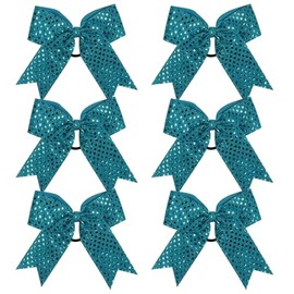 Cheer Bow Sequin 6 Inch 6 Pcs Bling Fling Cheerleader Cheerleading Jumbo Cheer Bow Hair Tie Hair Bow School (Teal)