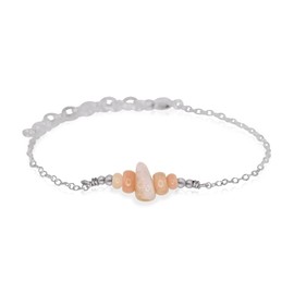 Pink Peruvian Opal Chip Bead Bar Bracelet in Stainless Steel