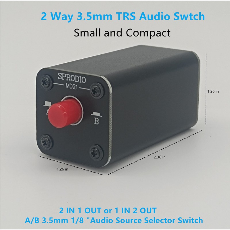 SPRODIO 2 Port Stereo 3.5mm Audio switcher selector Box Passive