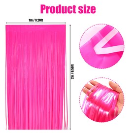 Lyreh 2pcs Fluorescent Fringe Curtain, 78.74x39.37in Neon Tassel Backdrop Fluorescent Fringe Backdrop for Glow Party Decorations Neon Streamers for Glow in Dark Party Supplies (Rose Red)