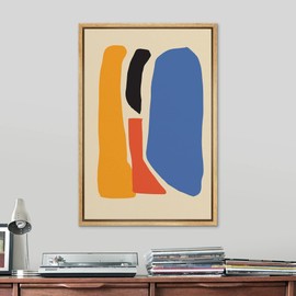 SIGNLEADER Framed Canvas Print Wall Art Retro Vintage Vibrant Mid-Century Pastel Geometry Abstract Shapes Illustrations Modern Art Decorative Minimal for Living Room, Bedroom, Office - 16"x24" NATURAL